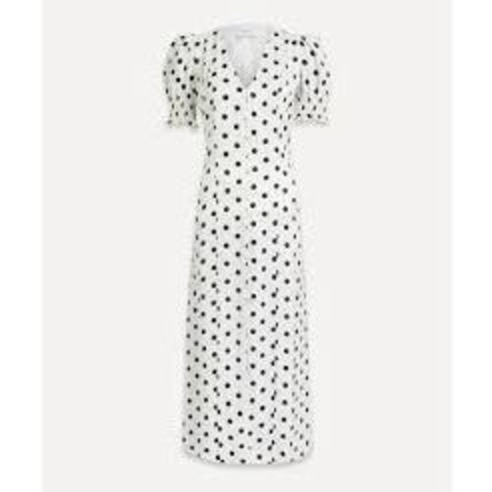 Sleeper Bella Polka Dot Maxi Dress White Black Button Front Retro Mod Size M NWT
